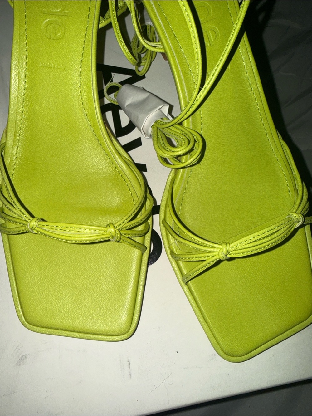 Aeyde Square-Toe Lace-Up Sandals in Neon Green - Picture 4 of 8